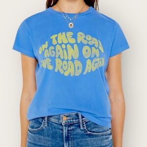 MOTHER Boxy Goodie Goodie T-Shirt Women's L Blue Short Sleeve On The Road Again